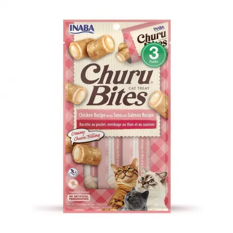 Inaba Churu Bites Chicken Recipe wraps Tuna with Salmon Recipe Cat Treats 3x10g (30g)