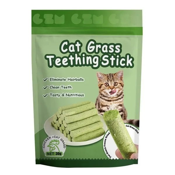 أصابع عشب القطط والدجاج المجففة بالتجميد لتنظيف الأسنان وكرات الشعر 30 جم